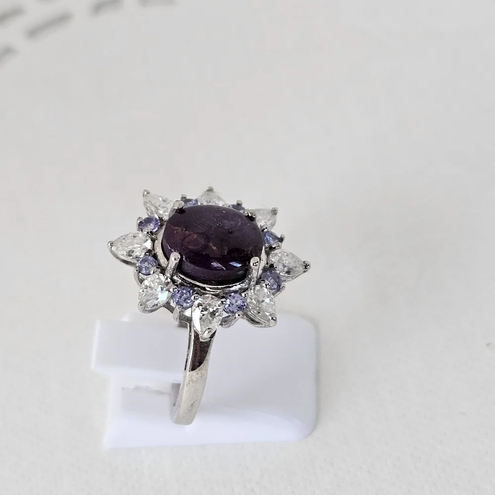 Natural Indian Star Ruby Moissanite Tanzanite Ring In Sterling Silver Size 7 - Picture 5 of 7